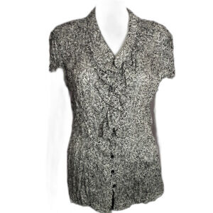 NWT Violet & Claire B&W Swirl Pattern Ruffled Neck Sleeveless Blouse, Size XL